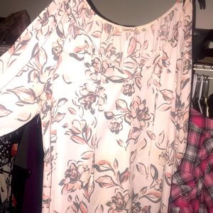 Cold shoulder cut out blouse pink-grey-white